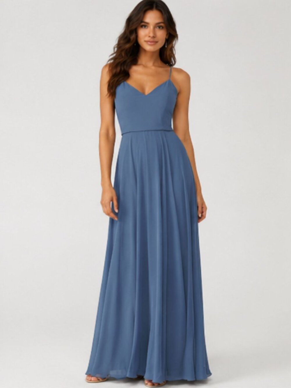 Jenny Yoo Blue Luxe Chiffon Bridesmaid Maxi Gown Size 6